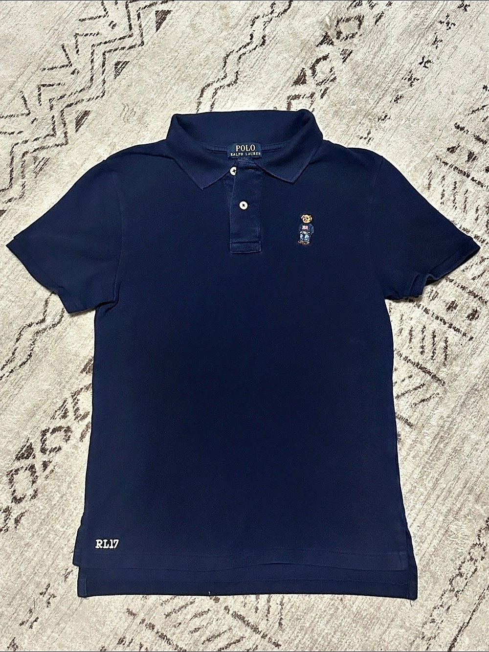 Polo Ralph Lauren Boys Navy Blue Embroidered Polo Bear Polo Shirt Size L 14/16